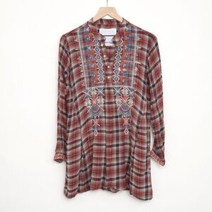 Johnny Was 3J Workshop Plaid Tunic Top SZ S Small